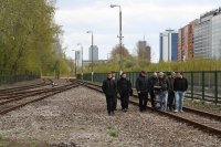 Specialists of the Polskie Koleje Państwowe S.A. are getting trained how to operate the ultrasonic trolley UDS2-77 on real rails