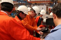 Demonstration of performance of the portable  ultrasonic flaw detector  Sonocon B on the standard calibration block at the Turkish State Railways office