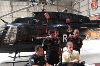 In the helicopter hangar before starting practical training on how to work with the portable eddy current flaw detector Eddycon C, Dhaka, Bangladesh