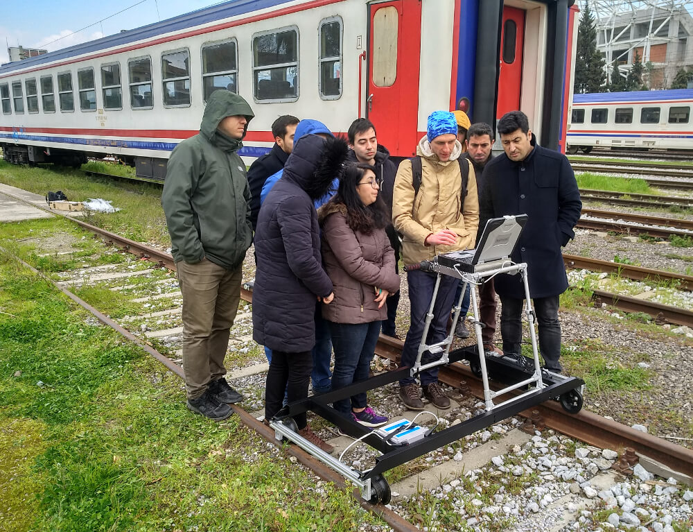Training on how to work with the eddy current single rail line eight-channel flaw detector ETS2-77 on the rails provided for the Turkish specialists