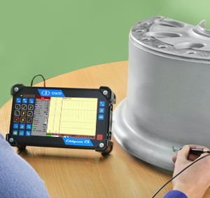 Checking an aircraft wheel with a portable eddy current flaw detector