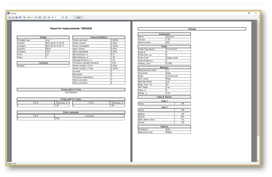 Sonocon B test reports