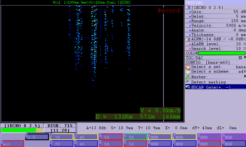 B-Scan (with 0°probe) showing squat type defects