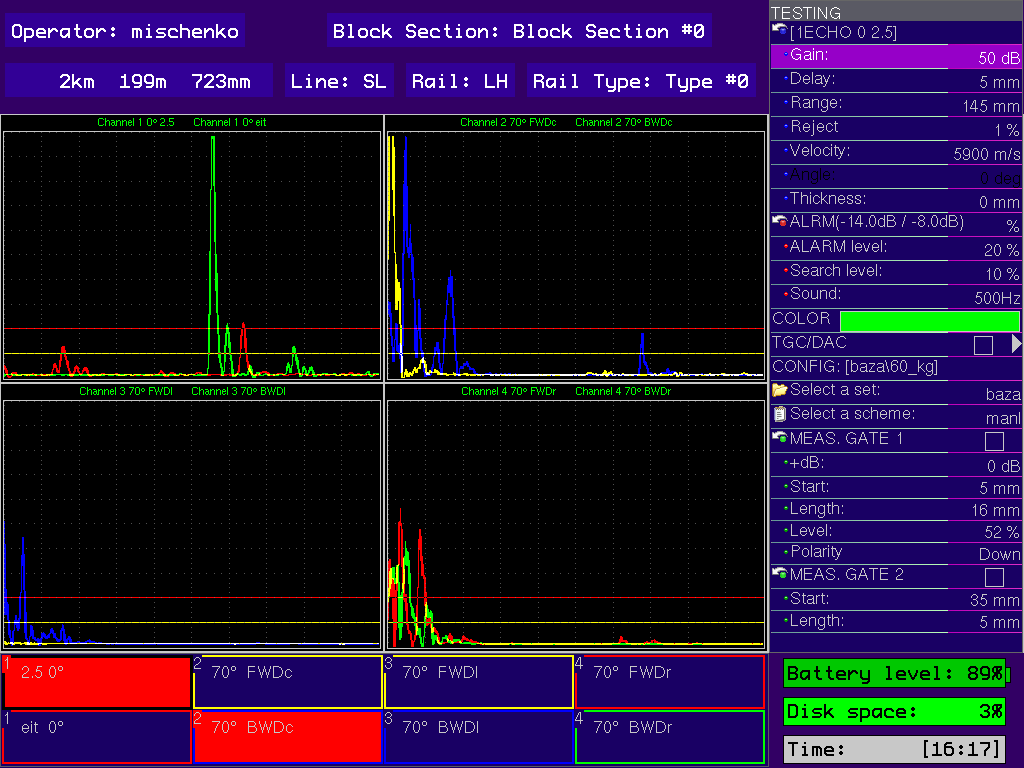 Signal display in multi А-Scan mode