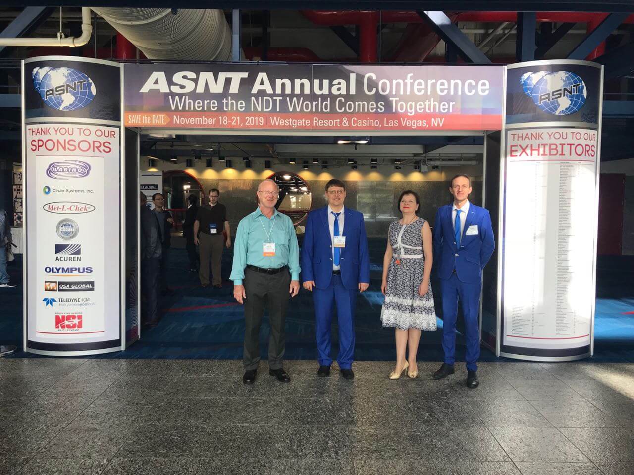 Delegates of OKOndt at the entrance to the Annual International Exhibition of NDT ASNT-19