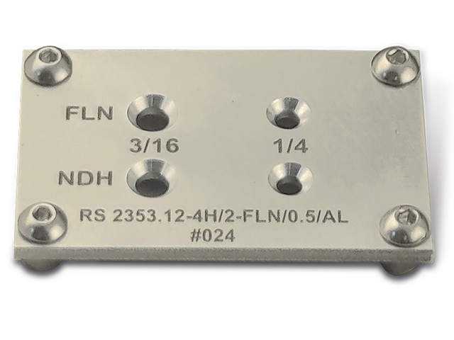 Metal calibration blocks with holes for eddy current testing, made by OKOndt GROUP