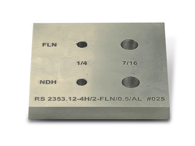 Metal calibration blocks with holes for eddy current testing, made by OKOndt GROUP