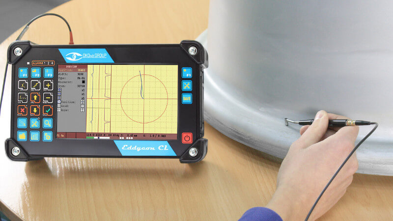 Inspection of aircraft wheel with the eddy current flaw detector with a large display Eddycon CL