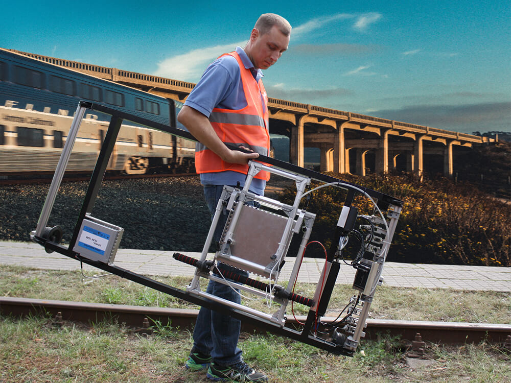 The operator is transporting the eddy current single rail flaw detector ETS2-77