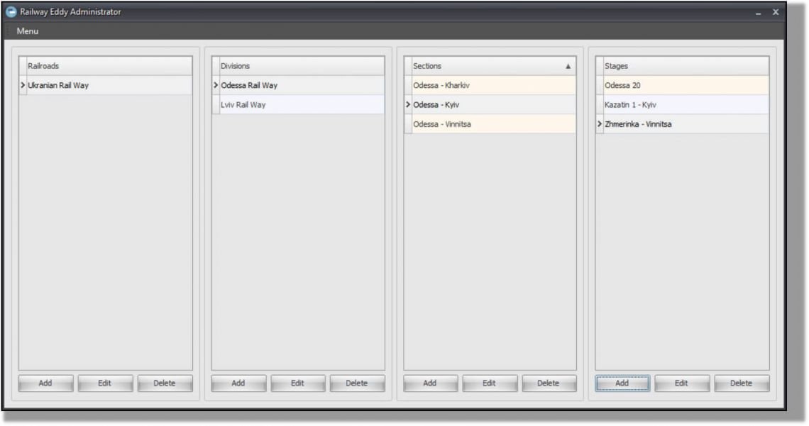 Program for generating the names of railroads of the eddy current single rail flaw detector ETS2-77