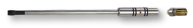 Eddy-current Dynamic Rotating Rigid Probe (with stainless steel housing) for bolt holes testing (coils are positioned at right angles to the probe shaft length, Differential Unshielded / Shielded)