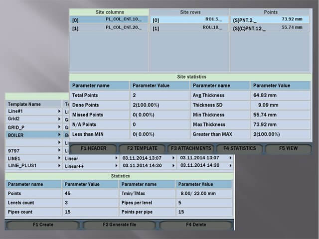 Measurement data on the screen of the portable ultrasonic flaw detector Sonocon B, version «Thickness Gauge +»