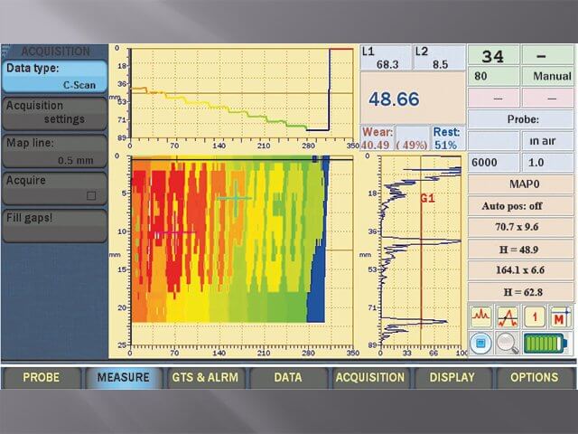 Thickness C-Scans of the portable ultrasonic flaw detector Sonocon B, version «Thickness Gauge +»