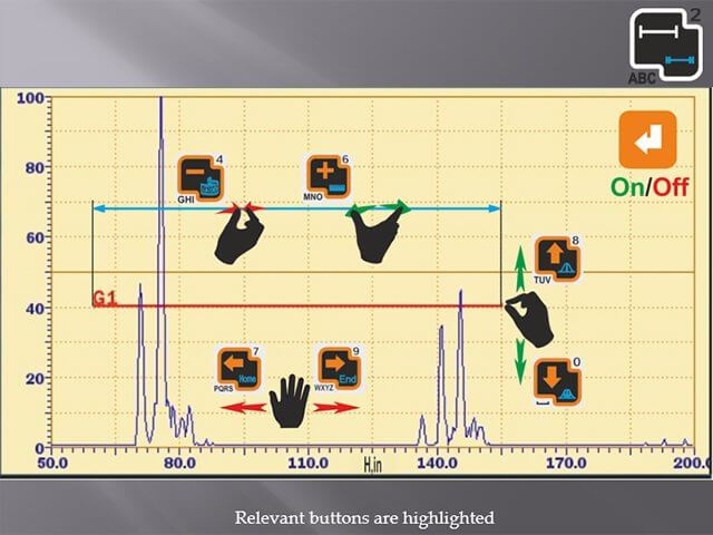 Direct A-Scan and Gates control of the portable ultrasonic flaw detector Sonocon B, version «Thickness Gauge +»