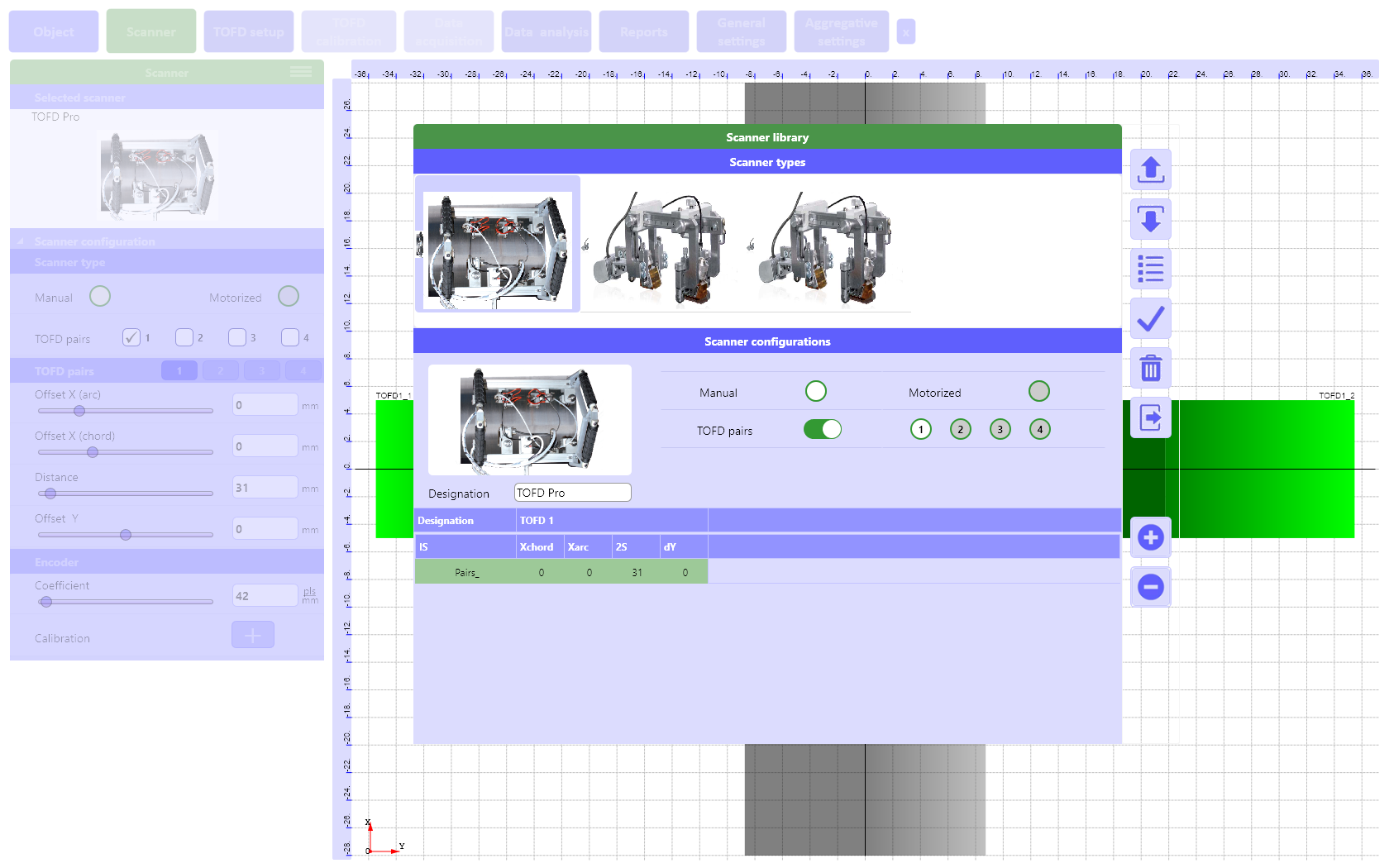 «Scanner» tab of the wireless system TOFD 2.2 PRO