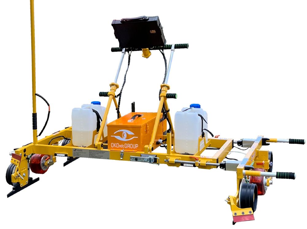 Ultrasonic mechanized flaw detector for inspection of one rail line UDS2-77